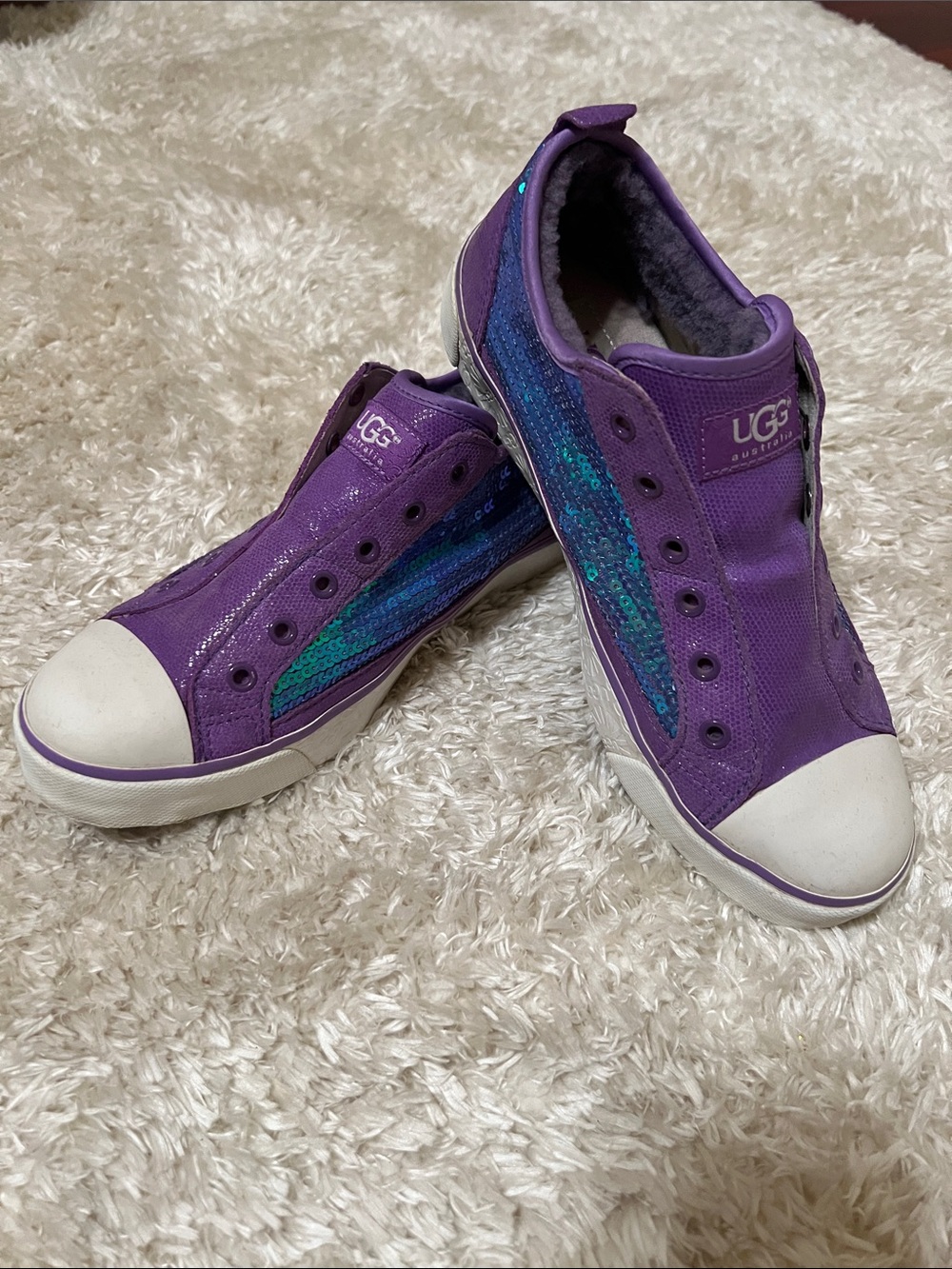 UGG Purple Sequin Slip-On Sneakers with Teal Accent